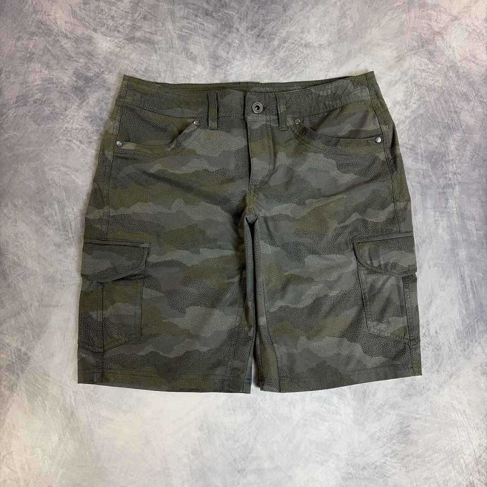KUHL Freeflex Cargo Shorts Womens 6 Green Camo Hiking Outdoor Stretch 6417